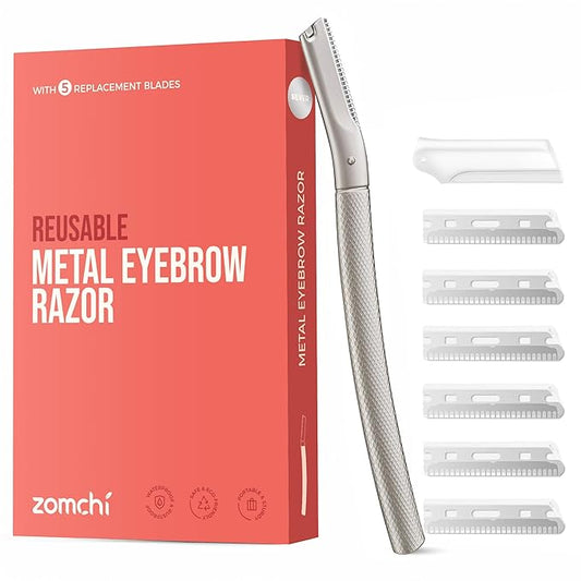 ZOMCHI Razors & Blades – ZOMCHI Eyebrow Razor, Face Razors for Women&Men, Eyebrow Trimmer Shaper with Precision Cover,Facial Shaver with 6 Blades (Silver)