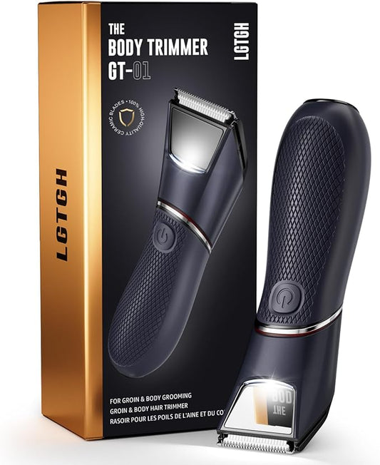 glowtalebaeuty Body Groomers – Body Hair Trimmer for Men: Pubic Hair Trimmer with Mirror & LED Light - Electric Ball Shavers with Ceramic Blades & Travel Lock - Body Groomer IPX7 Waterproof Wet/Dry Use for Groin/Legs/Chest