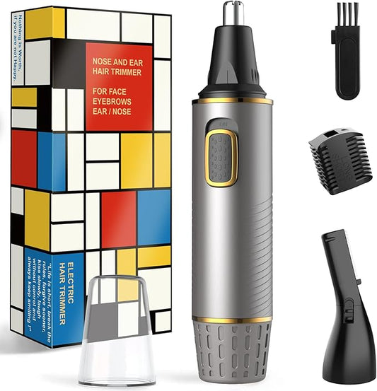 AREYZIN Nose & Ear Hair Trimmers – AREYZIN Nose Hair Trimmer for Men,2-in-1 Hair Trimmer,Professional Painless Trimmer for Nose Ear Facial Trimmer for Men, Wet and Dry Use,Stainless Steel Blades,Ash