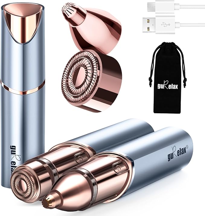 Gurelax Personal Groomers – Facial Hair Removal for Women, Facial Eyebrow Trimmer, 2-in-1 Face Shaver, Painless Facial Razor for Lip, Chin, Peach Fuzz