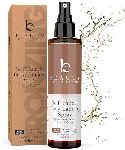 BeautybyEarth Body Self-Tanners – Self Tanner Spray - USA Made with Natural & Organic Ingredients, Fast Drying Spray Tan for Pale Skin, Non Toxic Gradual Tanning Spray, Sunless Tanning Water for Women & Men, Fair to Medium