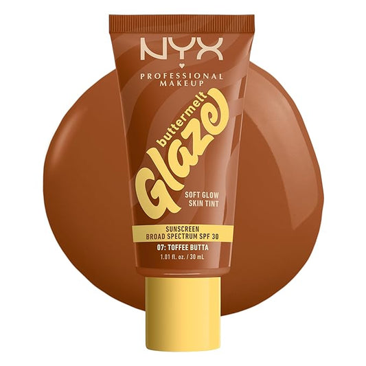 NYX PROFESSIONAL MAKEUP Buttermelt Glaze Soft Glow Skin Tint + SPF 30, Up To 12HR Wear, 07 Toffee Butta