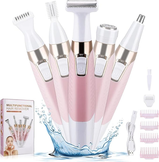 BestMal Bikini Trimmers – Face Razors for Women, BestMal Bikini Trimmer 5 in 1 Wet/Dry Electric Shaver Razors for Face Nose Eyebrow Beard Mustache Arm Leg Armpit Pubic Area Painless Rechargeable Facial Hair Removal for Women