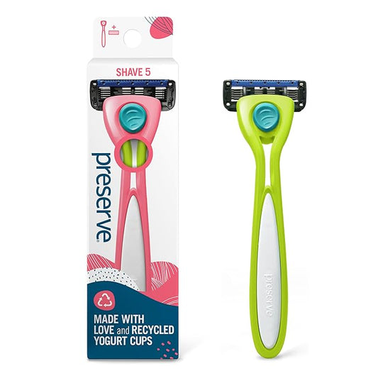 Preserve Disposable Razors – Preserve Shave 5 Five Blade Refillable Razor, Made from Recycled Materials, Key Lime