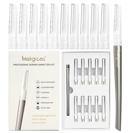 MATGICOL Cartridge Razors – Dermaplaning Razor for Face - 10 Blade Refills, Dermaplaning Tool for Face Help Exfoliate and Smooth Skin, Easy-to-Use Facial Razors, Eyebrow Razor & Peach Fuzz Removal for Beauty