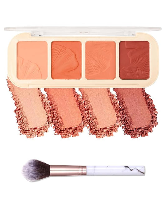 LYSdefeu Blush – Matte Face Blush Palette Kit with Brush-4 Colors Pink Purple Orange Silky Mineral Blendable Blusher Contour Powder for Cheeks,Longlasting Professional Facial Beauty Makeup Gift for Women Girl-Set 02
