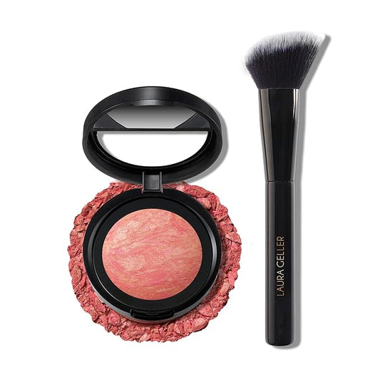LauraGeller Blush – LAURA GELLER NEW YORK Baked Blush-n-Brighten Marbleized Blush + Angled Brush (03 Coral Cove, 47mm)