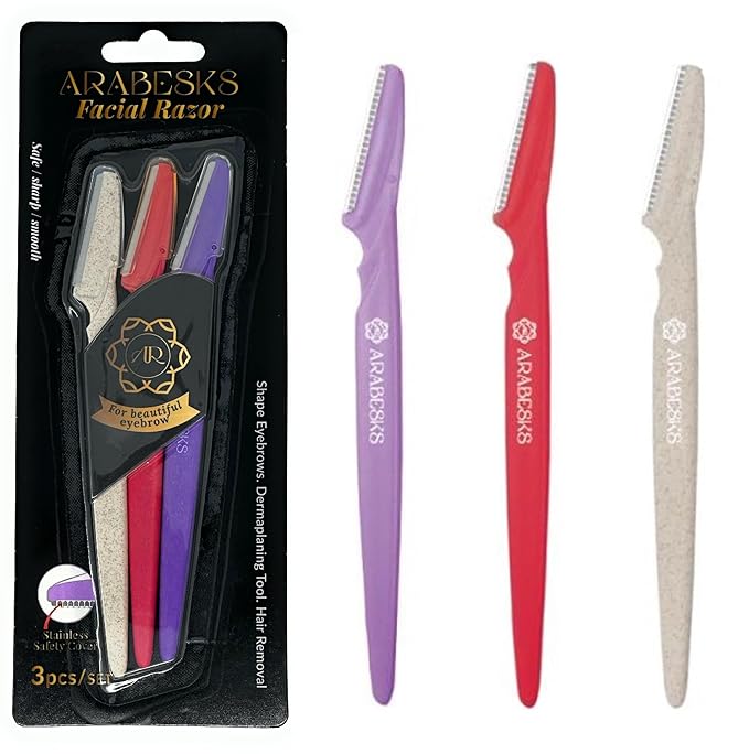 glowtalebaeuty Disposable Razors – ARABESKS Dermaplaning Tool, 3ct | Dermaplane, Face Razors for Women, Eyebrow Razor, Facial Razor, Dermaplaning Razor, Womens Face Razor Peach Fuzz Remover, Eyebrow Trimmer
