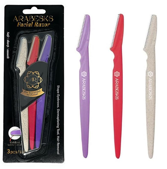 glowtalebaeuty Disposable Razors – ARABESKS Dermaplaning Tool, 3ct | Dermaplane, Face Razors for Women, Eyebrow Razor, Facial Razor, Dermaplaning Razor, Womens Face Razor Peach Fuzz Remover, Eyebrow Trimmer