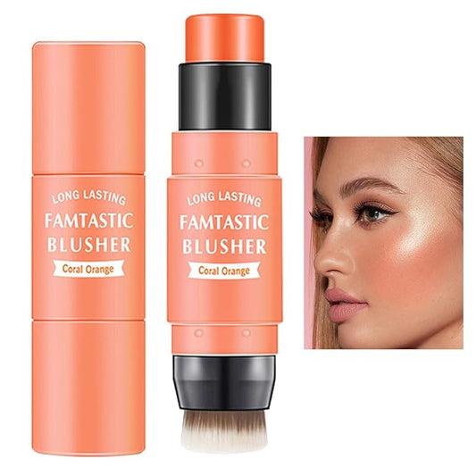LZYLLS Blush – Cream Blush Stick with Brush,Waterproof Multi Cream Makeup Stick,Lightweight,Long-lasting,2 in 1 Multi Blush for Cheeks & Lip Tint & Eyeshadow Makeup(#03 Coral Orange)