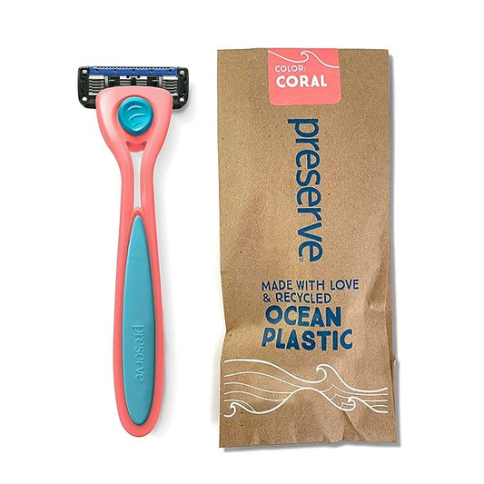 Preserve Cartridges – Preserve POPi Shave 5 Razor System Made with Recycled Ocean Plastic and 5-blade cartridge, Coral Pink, 1 Count