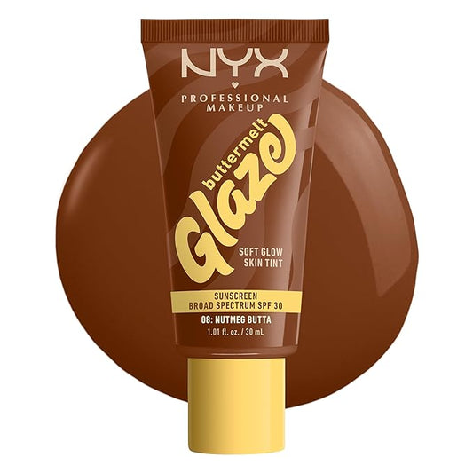 NYX PROFESSIONAL MAKEUP Buttermelt Glaze Soft Glow Skin Tint + SPF 30, Up To 12HR Wear, 08 Nutmeg Butta