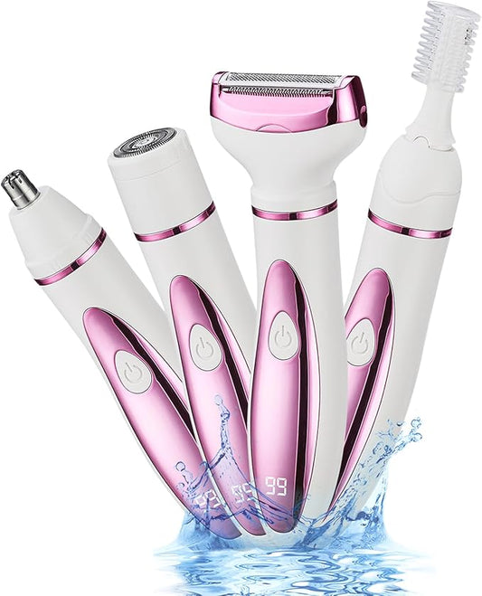 Vacto Bikini Trimmers – Upgraded 4 in 1 Electric Razors for Women, Portable Shaver with Digital LED Battery Display, Rechargeable Women Electric Trimmer for Face Arm Body Legs Underarm Bikini