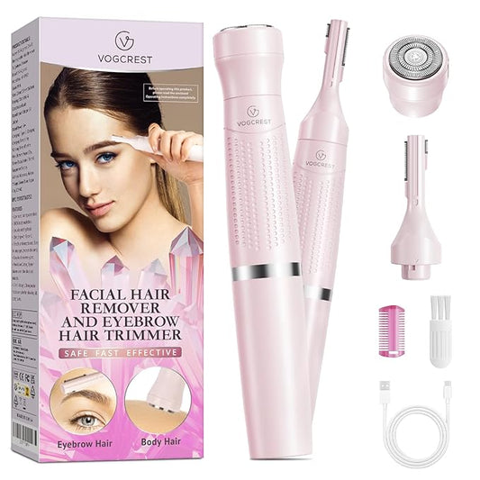 VGVOGCREST Personal Groomers – Women's Eyebrow Trimmer & Facial Hair Remover, 2 in 1, Double Rotating Blades, Safe, Painless, Hypoallergenic, Rechargeable, USB Charging