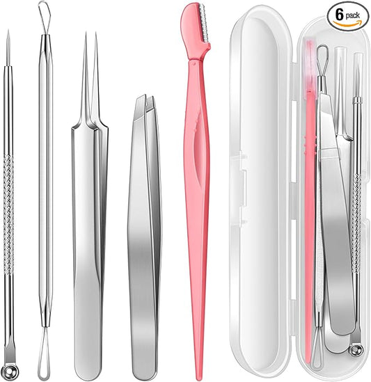 TsMADDTs Blackhead & Blemish Removers – TsMADDTs Blackhead Remover Tools, Ingrown Hair Tweezers, Pimple Popper Tool Kit, Blackhead Extractor, Eyebrows Tweezers for Women Facial Hair Razors
