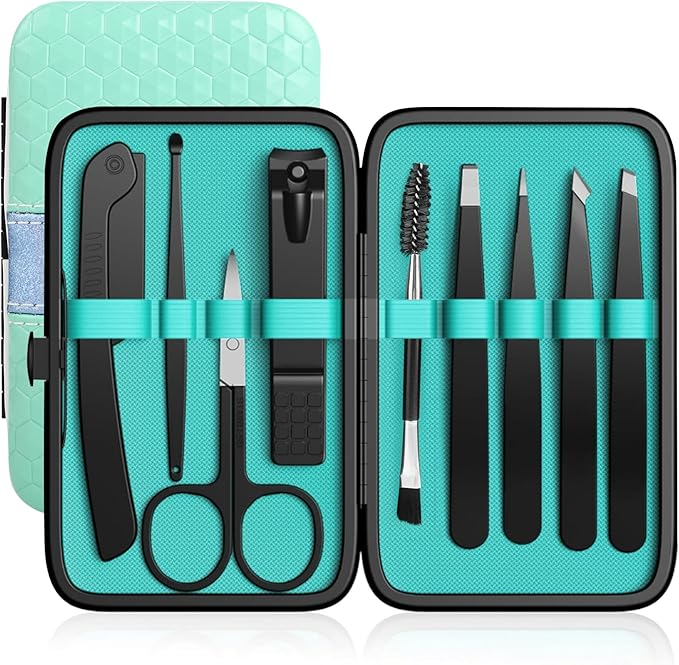 glowtalebaeuty Tweezers – Tweezers Set, Hyxhappy 9 pcs Professional Stainless Steel Tweezers Kit for Facial Hair, Great Precision Eyebrow Plucke Tweezer with Luxurious Travel Case for Daily Beauty Tools