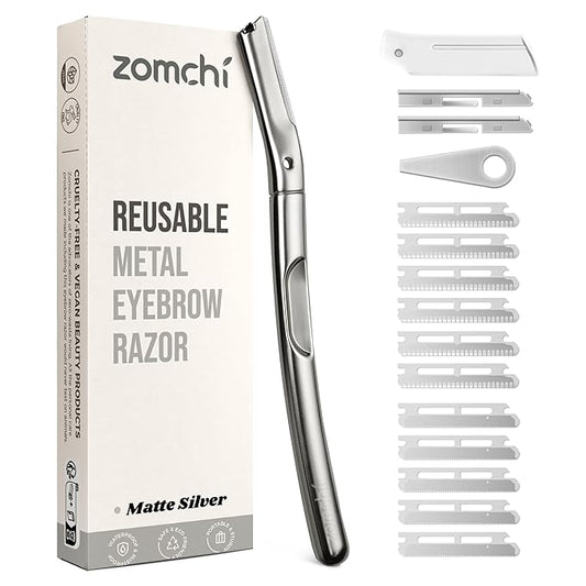 ZOMCHI Cartridge Razors – ZOMCHI Dermaplaning Tool, Dermaplaning Razor for Women & Men, Reusable Eyebrow Razor with 11 Refill Blades, Facial Razor Removes Peach Fuzz, Exfoliates Skin (Matte Silver)