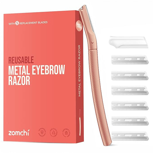 ZOMCHI Razors & Blades – ZOMCHI Eyebrow Razor, Face Razors for Women&Men, Eyebrow Trimmer Shaper with Precision Cover,Facial Shaver with 6 Blades (Rose Gold)