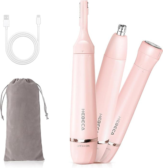 HEBECA Nose & Ear Hair Trimmers – Nose Hair Trimmer for Women, 3in1 Electric Eyebrow Trimmer Waterproof Facial Hair Removal Rechargeable Hair Shaver Razor for Nose Ear Eyebrow Peach-Fuzz Lips Chin FT3001 Pink