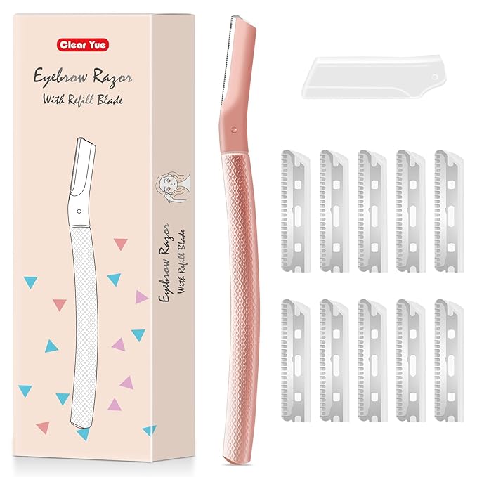 glowtalebaeuty Disposable Razors – Dermaplane razor for women with 10 replaceable blades, dermaplaning tool for facial peach fuzz, eyebrows, exfoliation, and also suitable for shaving men beards, Rose Gold