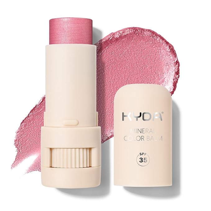 KYDA Blush – KYDA Mineral Color Balm, Buildable Shimmer Color for Lips and Cheeks, Broad spectrum SPF 35, Natural Shimmer Finish, Lightweight Blendable Creamy, Multiuse Blush Stick, PINK