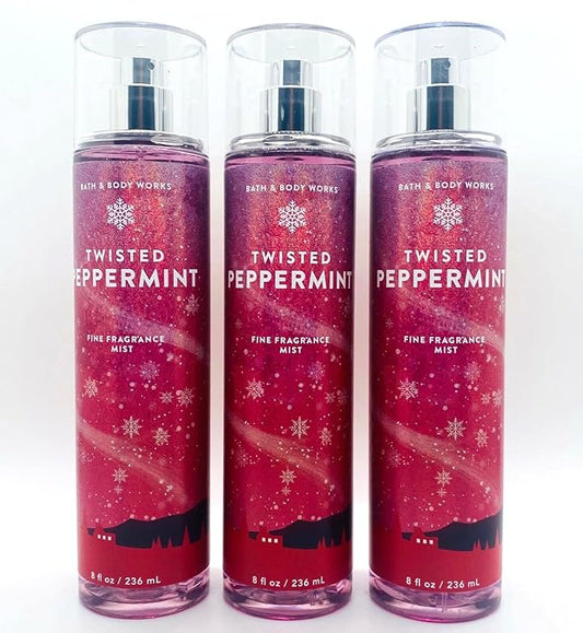 Bath+%26+Body+Works Body Sprays – Lot of 3 Bath & Body Works Holiday Traditions Twisted Peppermint Fine Fragrance Mist 8 oz each (Twisted Peppermint)