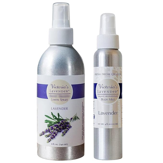VictoriasLavender Body Sprays – Victoria's Lavender Pillow and Linen Spray Mist (8 oz) and Aromatherapy Body Mist (4 oz) - After Sun Solar Recovery Spray with Aloe Vera and Lavender Essential Oil - Set of 3 – Made in the USA