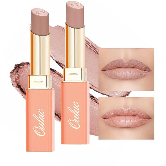 OulacCosmetics Lipstick – Oulac Beige Nude Satin Lipstick Set - Matte Lip Base, Full Coverage Lip Color, Satin Matte Finish, Cream Texture, Hydrating, Infused with Hyaluronic Acid, 4g*2 SG01+SG02