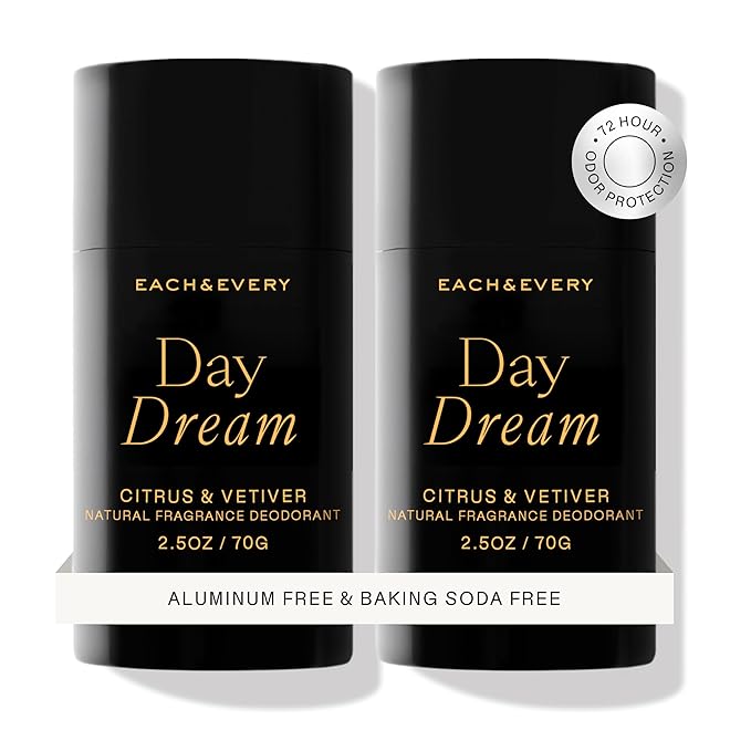 EachEvery Deodorant – Each & Every Aluminum Free Deodorant for Women & Men, Citrus & Vetiver - All Natural Deodorant for Sensitive Skin, EWG Verified - Clean, Baking Soda-Free, Plant-Based Fragrance - 2