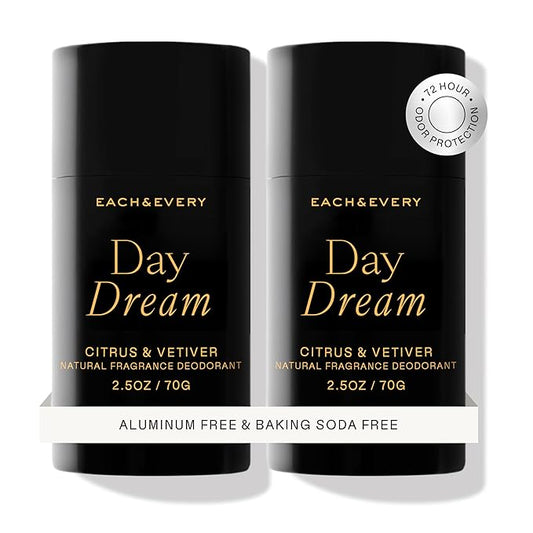 EachEvery Deodorant – Each & Every Aluminum Free Deodorant for Women & Men, Citrus & Vetiver - All Natural Deodorant for Sensitive Skin, EWG Verified - Clean, Baking Soda-Free, Plant-Based Fragrance - 2
