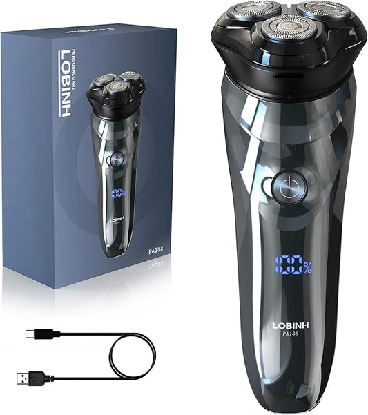 LOBINH Rotary Shavers – Electric Shaver for Men, 100% Washable Rechargeable Waterproof Electric Razor Wet & Dry Shaving with Pop-up Trimmer, 1 Hour Fast Charging, 4D Floating Head, LCD Power Indicator