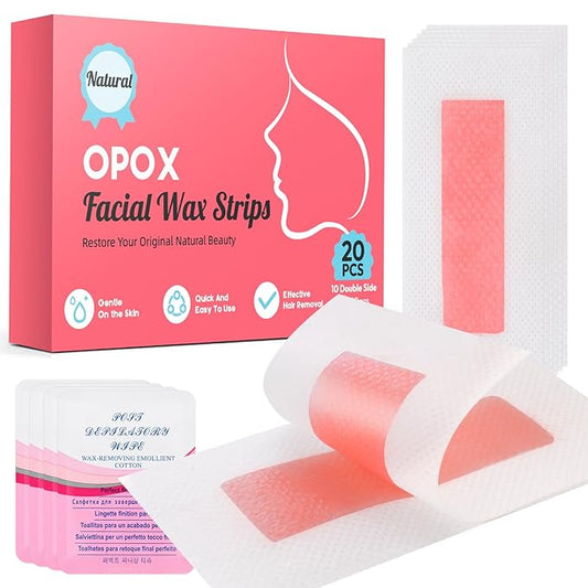 glowtalebaeuty Strips – 20PCS Facial Wax Strips for Hair Removal, Facial Hair Removal for Women, Waxing Kit for Women's Face, Bikini, Chest, Body, Arms, Legs, Back, & Brazilian | 20ct Waxing Strips & 4 calming Oil Wipes