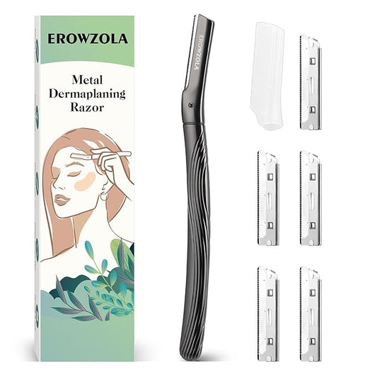 EROWZOLA Disposable Razors – Dermaplaning Tool for Face, Eyebrow Razor for Women and Men, Eyebrow Trimmer and Facial Shaver Dermaplane Razor for Peach Fuzz Hair and Exfoliation, Includes 6 Blades (Black)