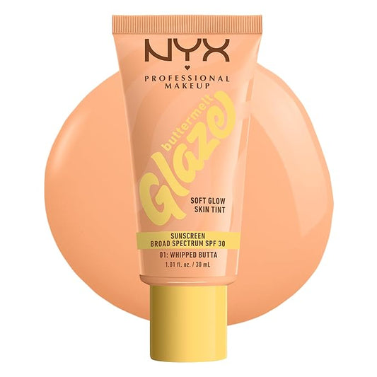 NYX PROFESSIONAL MAKEUP Buttermelt Glaze Soft Glow Skin Tint with SPF 30, Up To 12HR Wear, 01 Whipped Butta