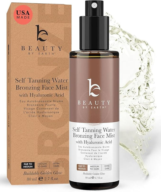 BeautybyEarth Facial Self Tanners – Bronzing Face Tanner Spray Mist, Sunless Face Tanning Water, USA Made with Natural & Organic Ingredients