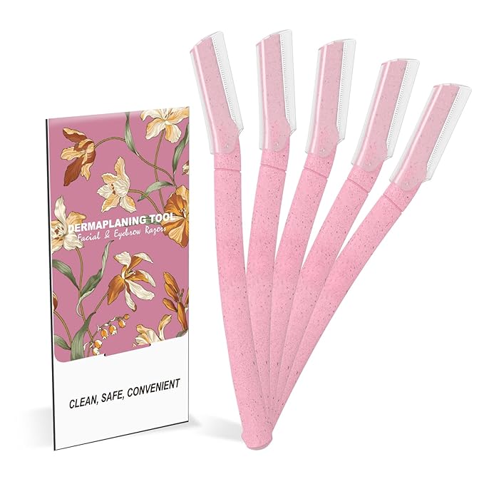 BULIMICA Disposable Razors – Dermaplane Razor, Face Razors for Women, Dermaplaning Tool for Women Face, Remove Facial Hair and Perfectly Shape Brows, with Protective Cover, 5 Count, Pink