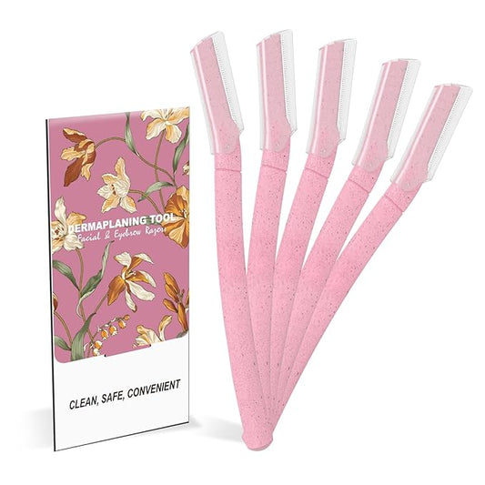 BULIMICA Disposable Razors – Dermaplane Razor, Face Razors for Women, Dermaplaning Tool for Women Face, Remove Facial Hair and Perfectly Shape Brows, with Protective Cover, 5 Count, Pink