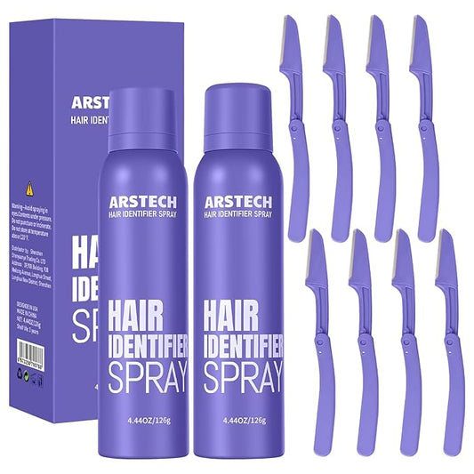 ARSTECH Disposable Razors – Dermaplane Razor for Women Face Hair Identifier Spray for Face Shaving Dermaplaning Tool Skin Body Dermaplaning Spray for Women with 8 Facial Razor Face Shaver Kit Facial Hair Removal (Purple 2 Pack)