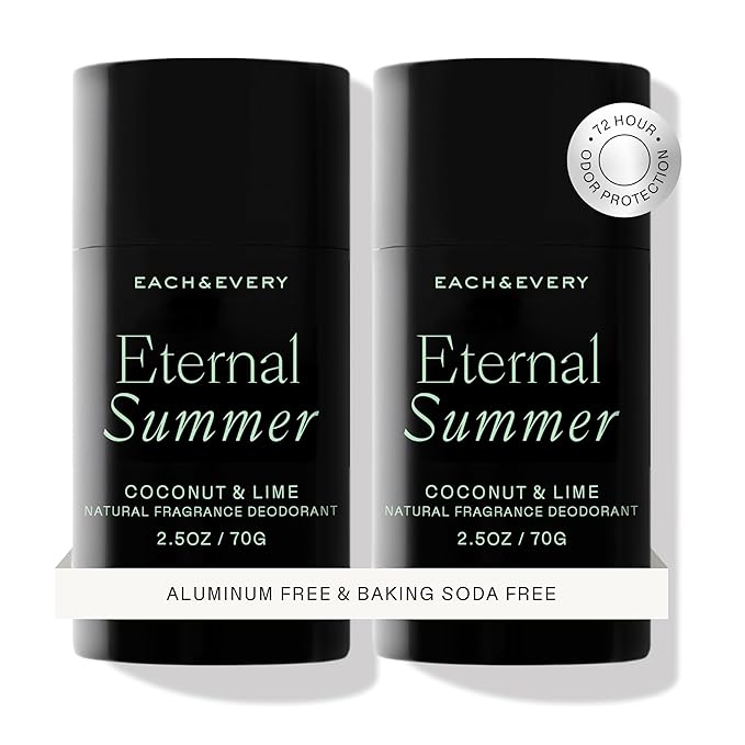 EachEvery Deodorant – Each & Every Aluminum Free Deodorant for Men & Women, Coconut & Lime - All Natural Deodorant for Sensitive Skin, EWG Verified - Clean, Baking Soda-Free, Plant-Based Fragrance - 2