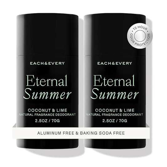 EachEvery Deodorant – Each & Every Aluminum Free Deodorant for Men & Women, Coconut & Lime - All Natural Deodorant for Sensitive Skin, EWG Verified - Clean, Baking Soda-Free, Plant-Based Fragrance - 2