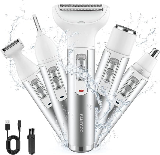 FANTCOO Bikini Trimmers – Electric Razor for Women,Hair Trimmer for Face Nose Eyebrow Beard Mustache Arm Leg Armpit Bikini,Painless Rechargeable Portable 5 in 1 Lady Body Shavers Set