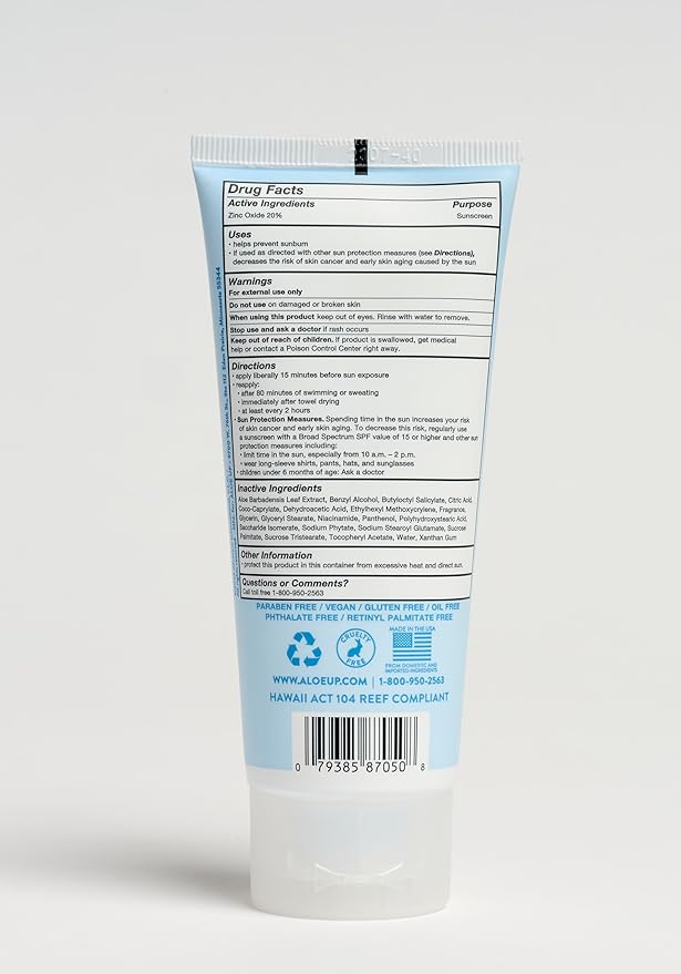 Aloe Up Kids Broad Spectrum Mineral Sunscreen Lotion SPF 50 - Face and Body Sunblock for Sensitive Skin - With Gen2 Zinc Oxide and Aloe Vera - Dries Clear - Reef Safe - Fragrance-Free - 3 Oz