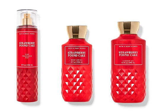 Bath+%26+Body+Works Sets & Kits – Bath and Body Works - Strawberry Pound Cake - Daily Trio – Fall 2020 - Shower Gel, Fragrance Mist & Body Lotion