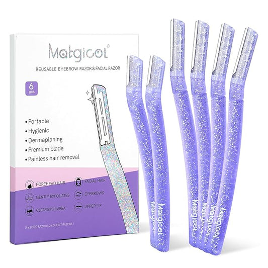 MATGICOL Eyebrow Trimmers – Women’s Dermaplane Razor for Face & Eyebrow - Anti-Cutting Japanese Blades for Eyebrow and Facial Hair Removal, Achieve Silky Skin and Perfect Brows (Purple, 6 Count)