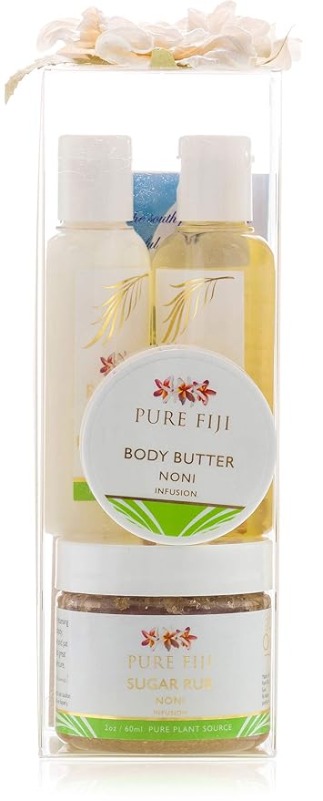 PureFiji Sets & Kits – Pure Fiji Spa Gifts for Women and Man - Body Gift Box Include: Sugar Scrub, Bath and Body Oil, Body Butter and Body Lotion, Scent Noni