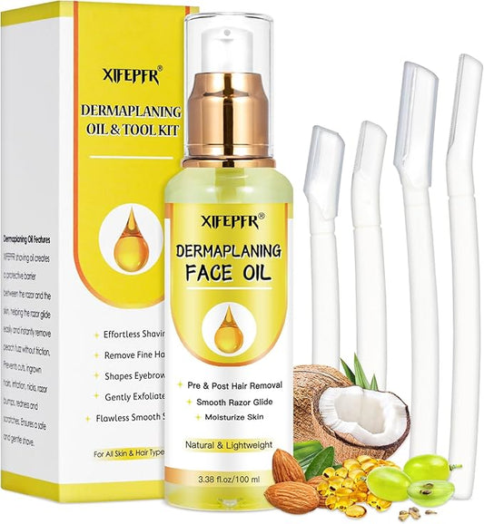 XIFEPFR Shaving & Grooming Sets – Dermaplaning Kit, Dermaplane Oil with Dermaplaning Tools, Shave Oil for Women, Softens Area Pre Shave & After Shave, Use with Face Razor, Face Shaver, Eyebrow Razor, Microblade
