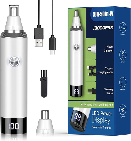 Ginity Nose & Ear Hair Trimmers – Ear & Nose Hair Trimmer with LED Display for Men Women,Painless USB Rechargeable Eyebrow & Facial & Nose Hair Trimmer Clipper,Professional IPX7 Waterproof Dual Edge Blades 12500 RPM