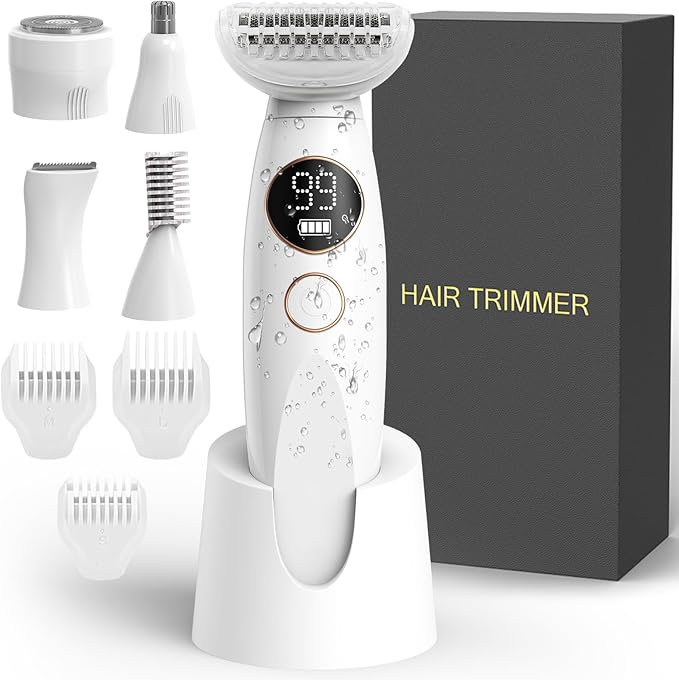 YDHZ Bikini Trimmers – 5 in 1 Bikini Trimmer for Women, Electric Razors for Women Shaver Cordless Body Pubic Hair Trimmer Waterproof Facial Hair Removal Electric Shaver, USB Charge Dock