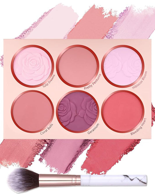 LYSdefeu Blush – Matte Face Blush Palette with Brush-6 Colors Pink Purple Silky Mineral Blendable Blusher Contour Powder for Cheeks,Longlasting Facial Beauty Cosmetic,Mother's Day Makeup Gift for Women Girl-Set 01