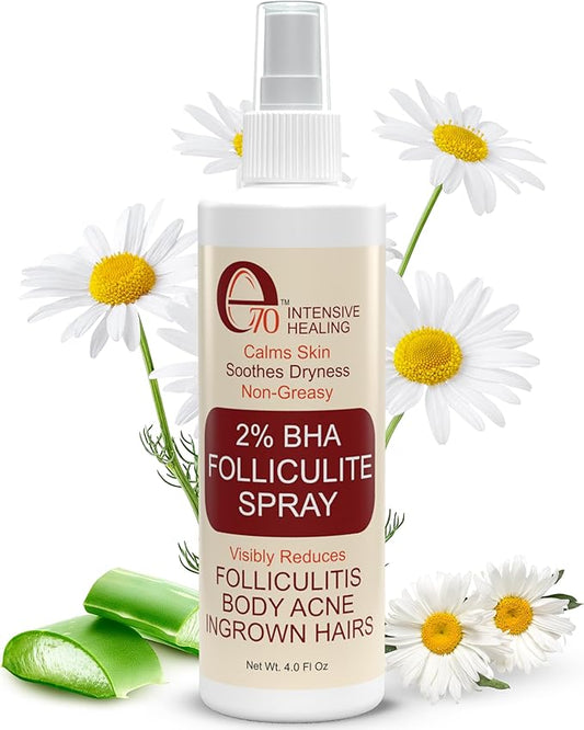 e70IntensiveHealing Body Sprays – 2% BHA Folliculitis Body Oil Spray - Salicylic Acid Body Mist with Tea Tree Oil & Aloe Vera - Spray Moisturizer for Dry Skin, Clogged Pores & Irritation, 4 fl